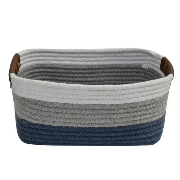 Cotton shelf basket rectangular tri color, 11x8x5 - Picture 2 of 5